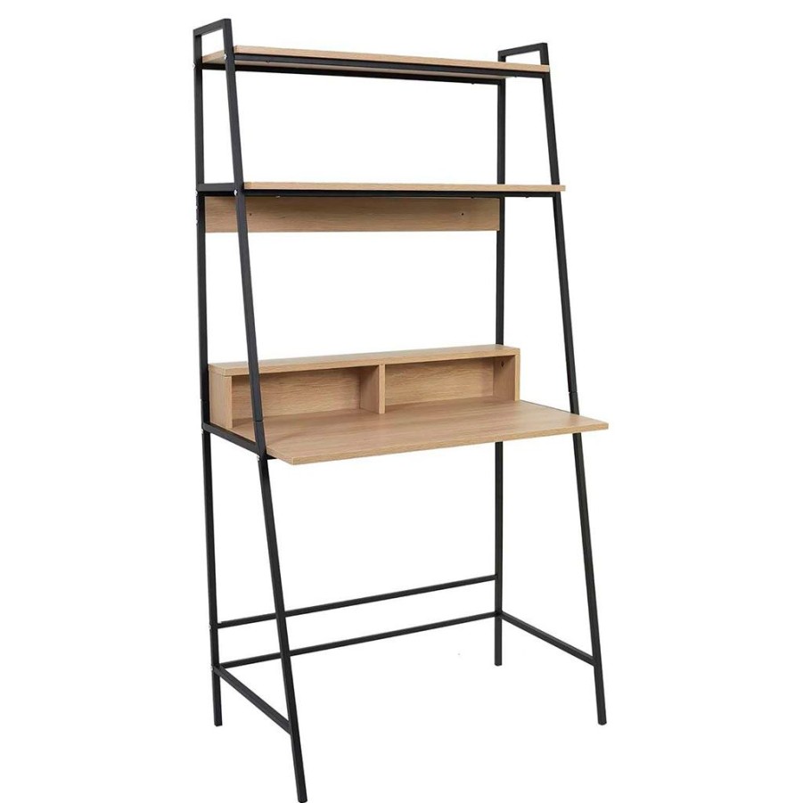 Meubles Fabrique De Styles Bureaux | Bureau Etagere En Bois Et Acier Noir H160Cm - Zack