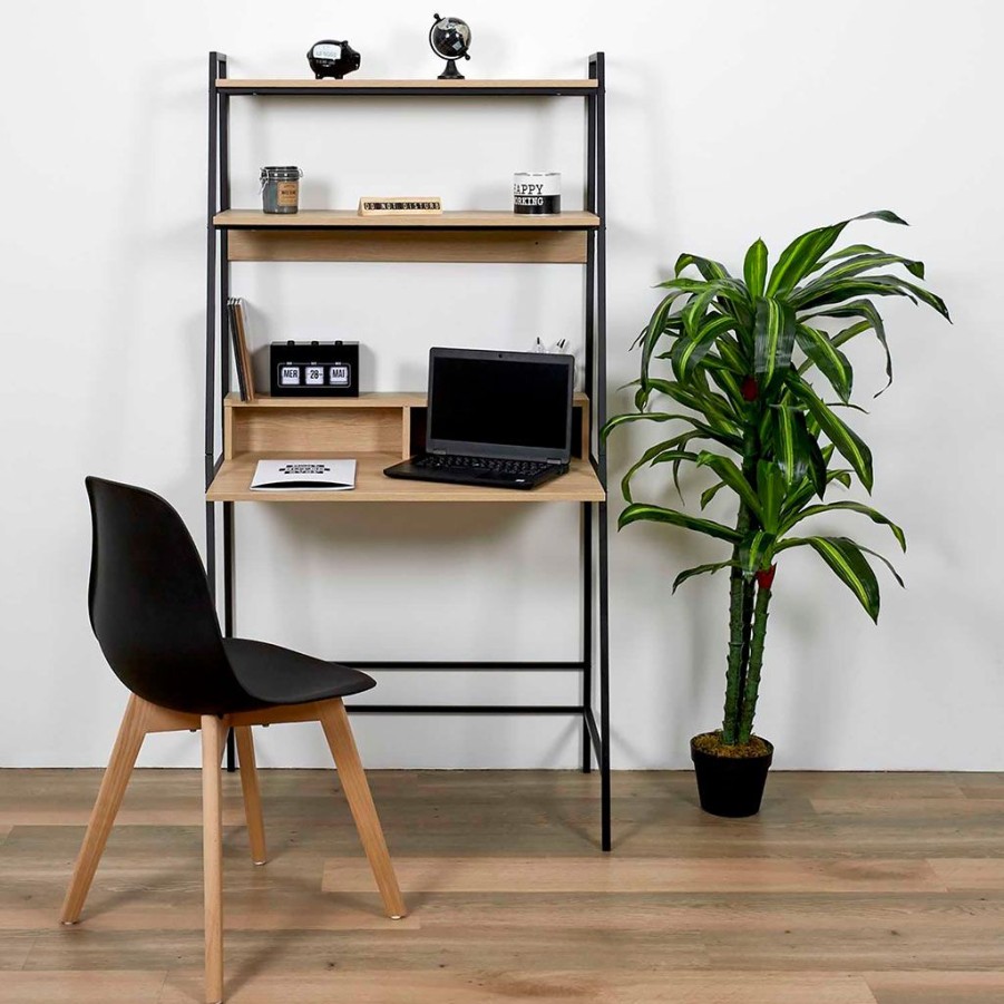 Meubles Fabrique De Styles Bureaux | Bureau Etagere En Bois Et Acier Noir H160Cm - Zack