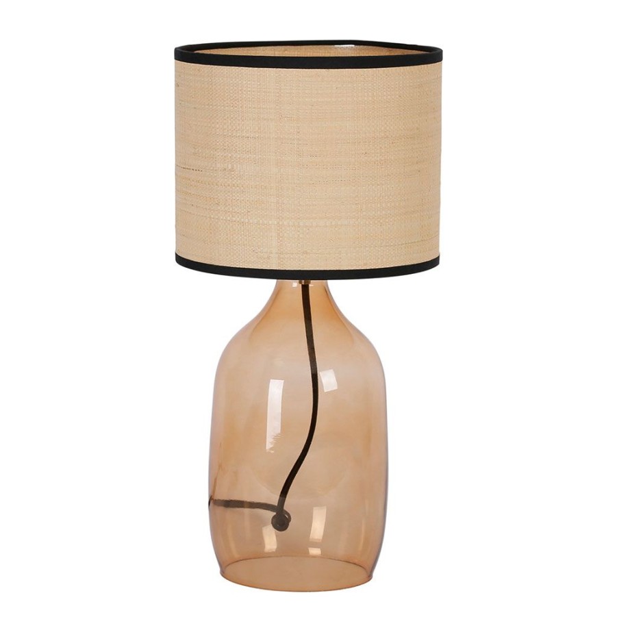 Luminaires Fabrique De Styles | Lampe En Verre Et Raphia H40.5Cm Ambre - Familiale