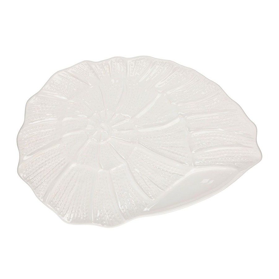 Arts De La Table Fabrique De Styles Plats Et Saladiers | Plat Coquillage Blanc 53X34.5Cm En Faience - Poisson