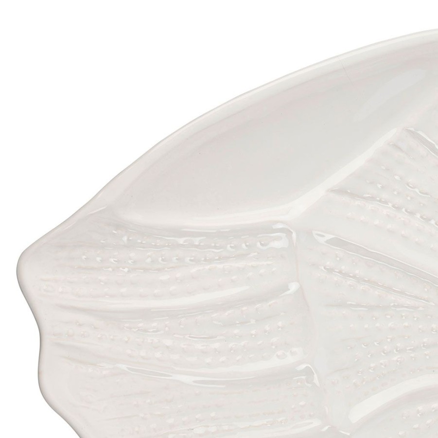 Arts De La Table Fabrique De Styles Plats Et Saladiers | Plat Coquillage Blanc 53X34.5Cm En Faience - Poisson