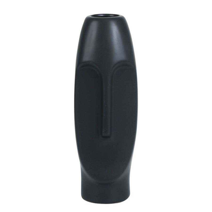 Deco Fabrique De Styles Vases Et Soliflores | Vase Face Noir 11.5X10.5Xh31Cm Gres