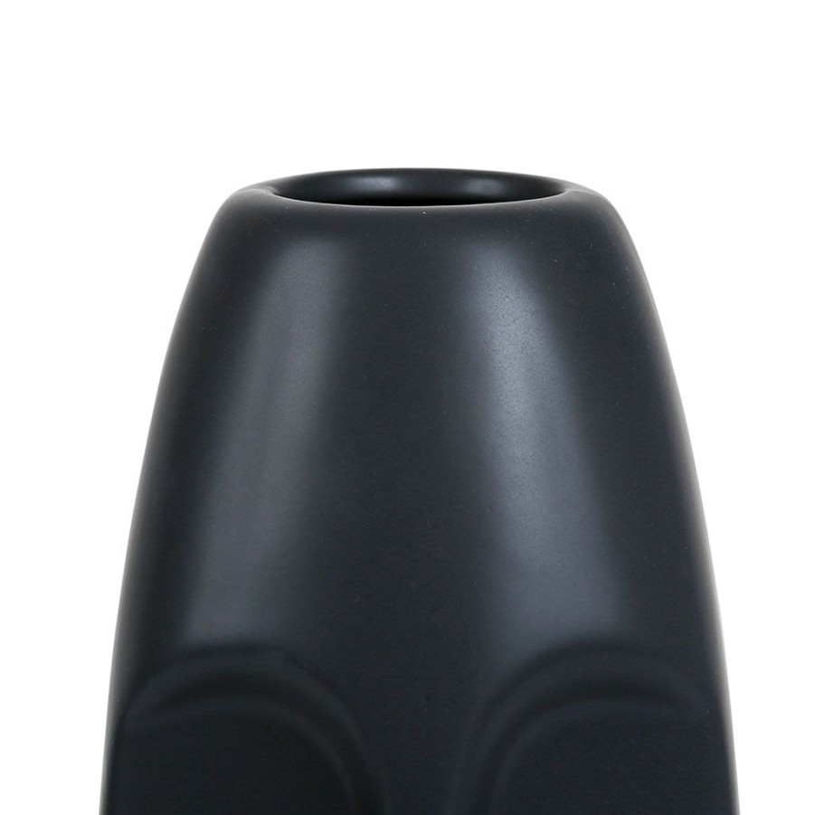 Deco Fabrique De Styles Vases Et Soliflores | Vase Face Noir 11.5X10.5Xh31Cm Gres