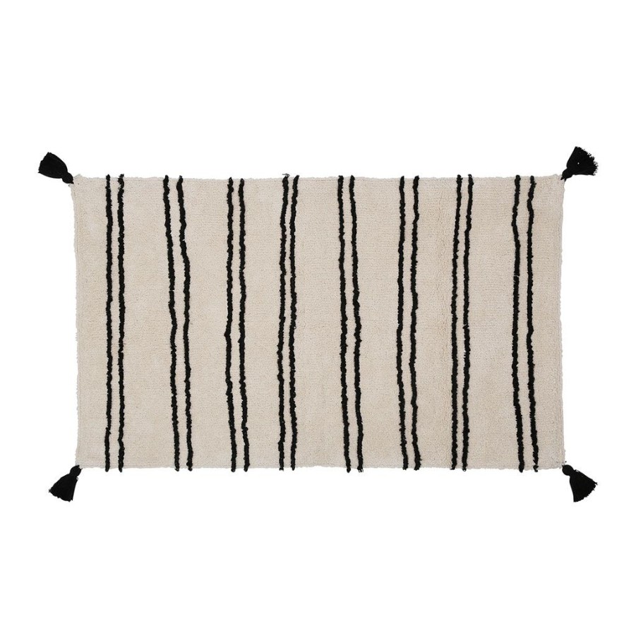 Deco Fabrique De Styles | Tapis Tufte En Coton Creme Et Noir 120X70Cm - Ligne