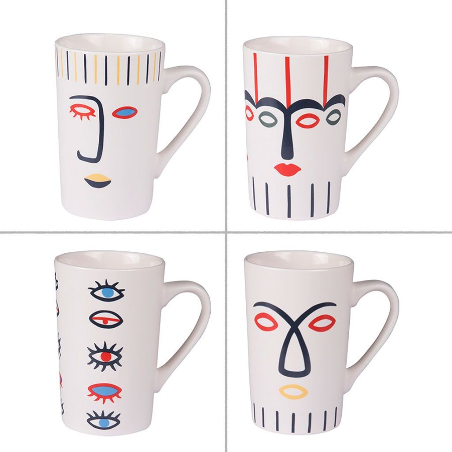 Arts De La Table Fabrique De Styles Tasses Et Mugs | Lot De 4 Mugs En Porcelaine Blanc - Awa