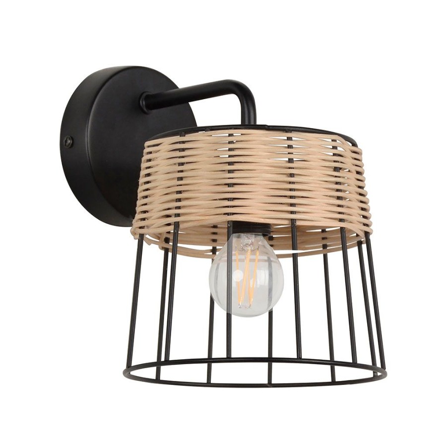 Luminaires Fabrique De Styles | Applique En Metal Et Rotin H20Cm Noir - Indah