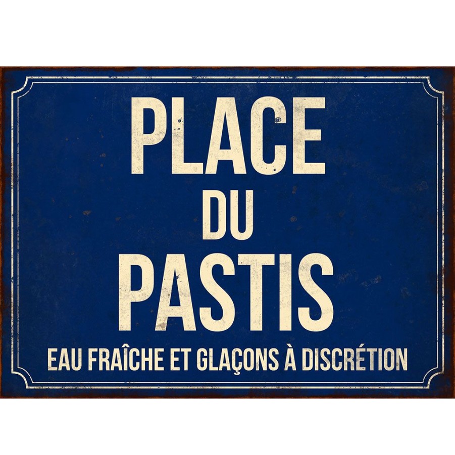 Deco Fabrique De Styles Deco A Suspendre Et Adhesive | Plaque Metal Bleu Place Pastis