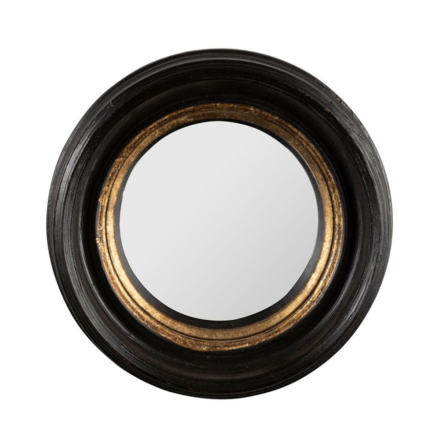 Deco Fabrique De Styles | Miroir Rond Noir Et Dore D21Cm En Resine - Aureol