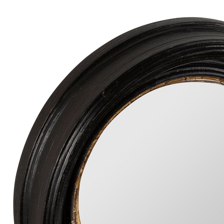 Deco Fabrique De Styles | Miroir Rond Noir Et Dore D21Cm En Resine - Aureol