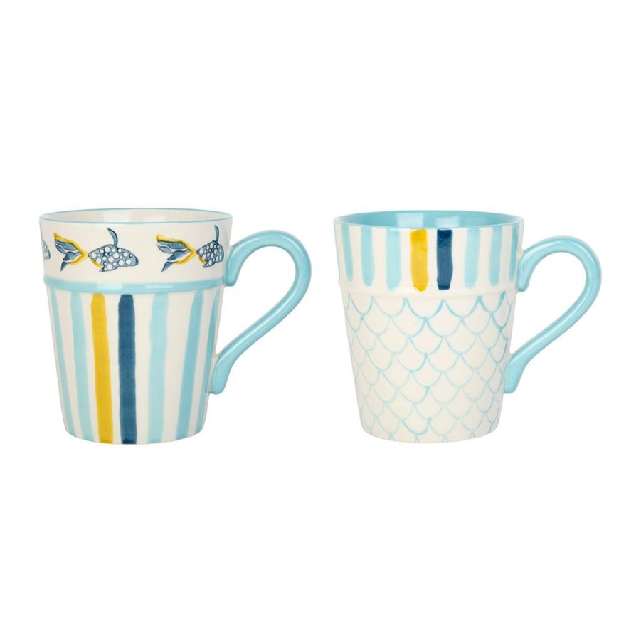 Arts De La Table Fabrique De Styles Tasses Et Mugs | Lot De 2 Mugs En Gres Bleu Ciel - Un Ete A La Mer