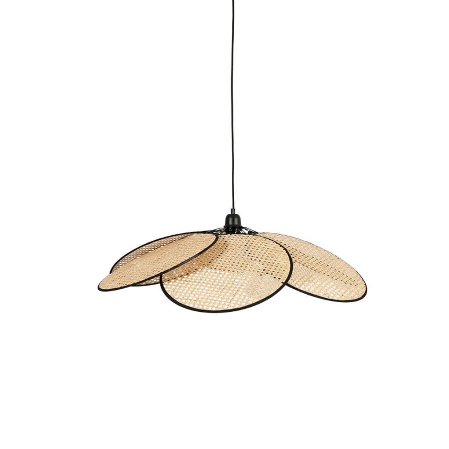 Luminaires Fabrique De Styles | Suspension En Cannage D73Cm Naturel Ganse Noir - Evasion