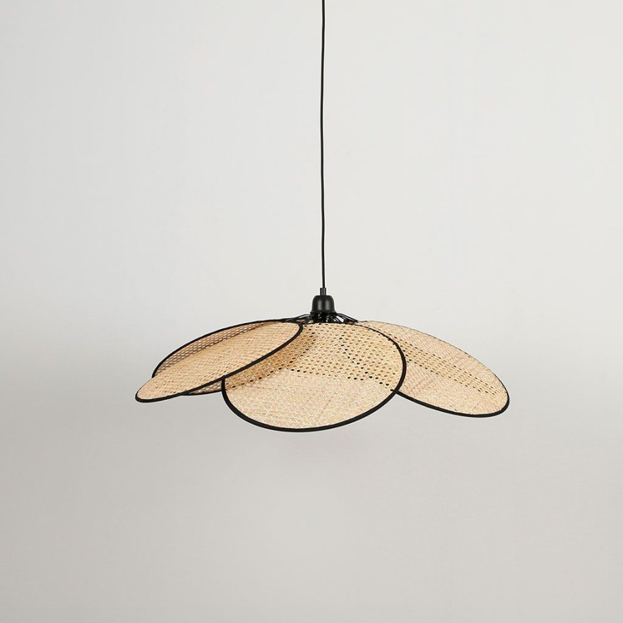 Luminaires Fabrique De Styles | Suspension En Cannage D73Cm Naturel Ganse Noir - Evasion