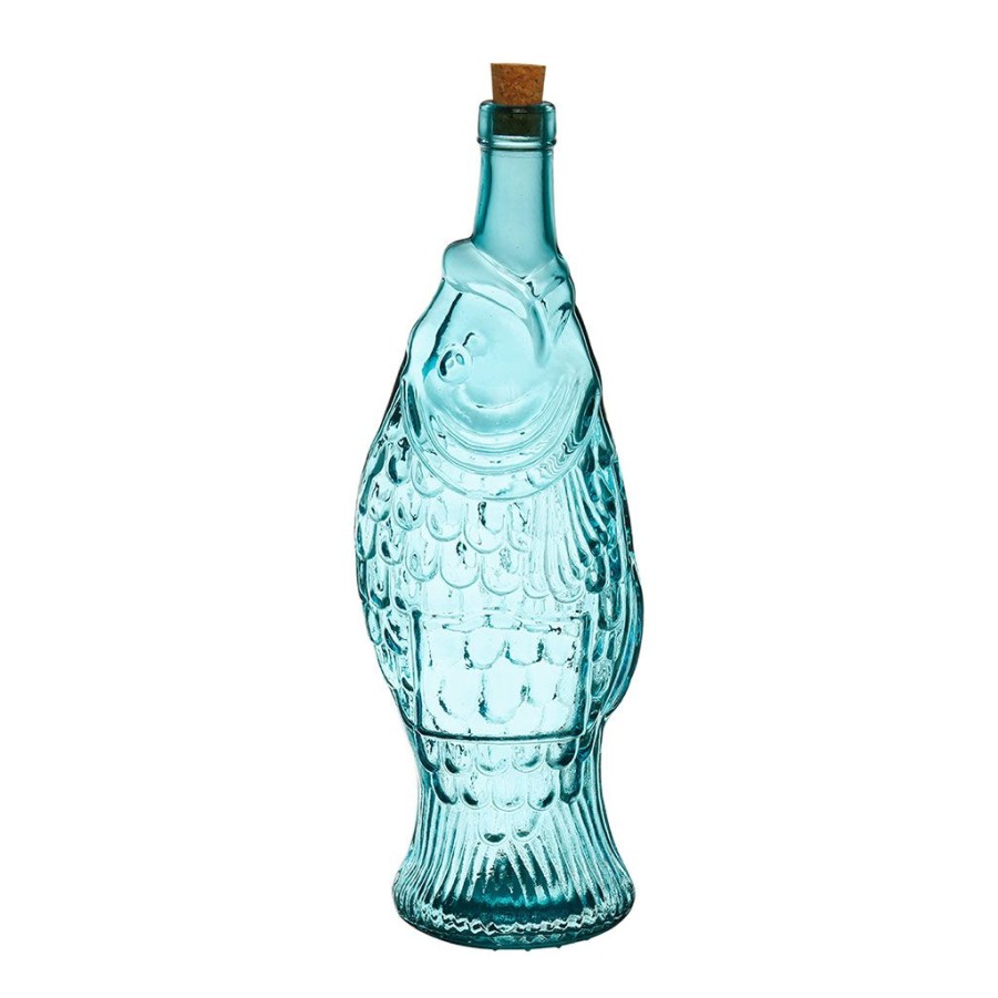 Arts De La Table Fabrique De Styles Carafes Et Pichets | Bouteille Poisson Turquoise 1.1L En Verre Recycle