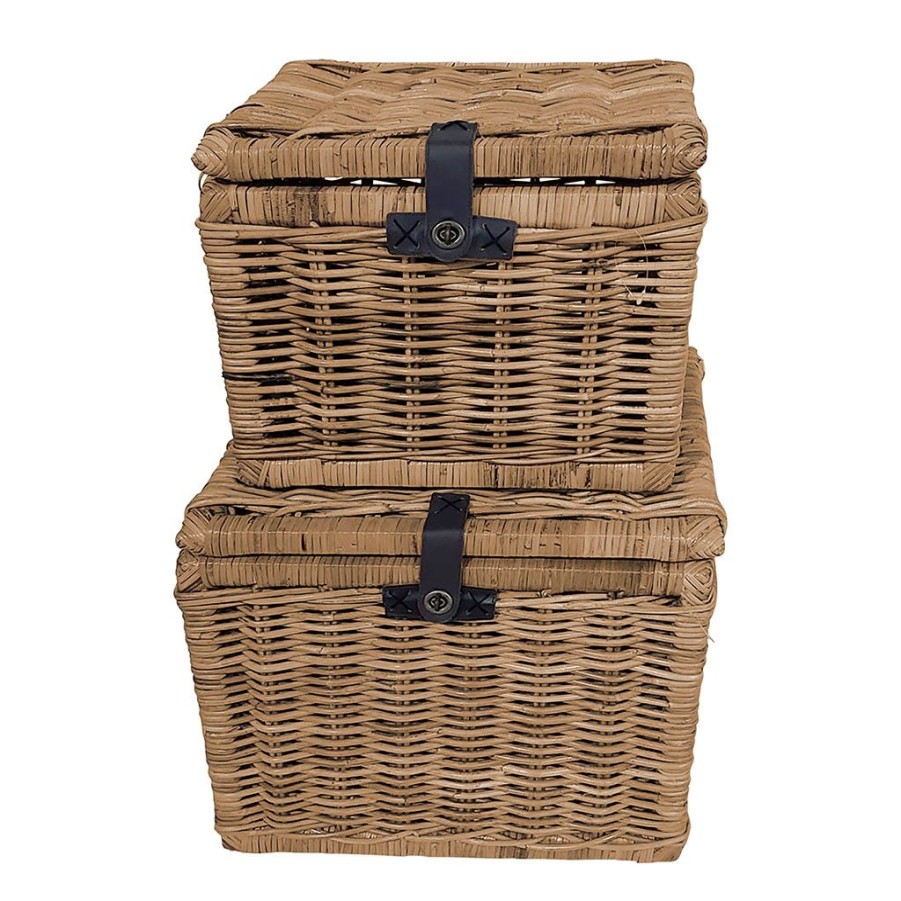 Deco Fabrique De Styles Petits Rangements | Lot De 2 Coffres Gigognes En Rotin Grise - Java