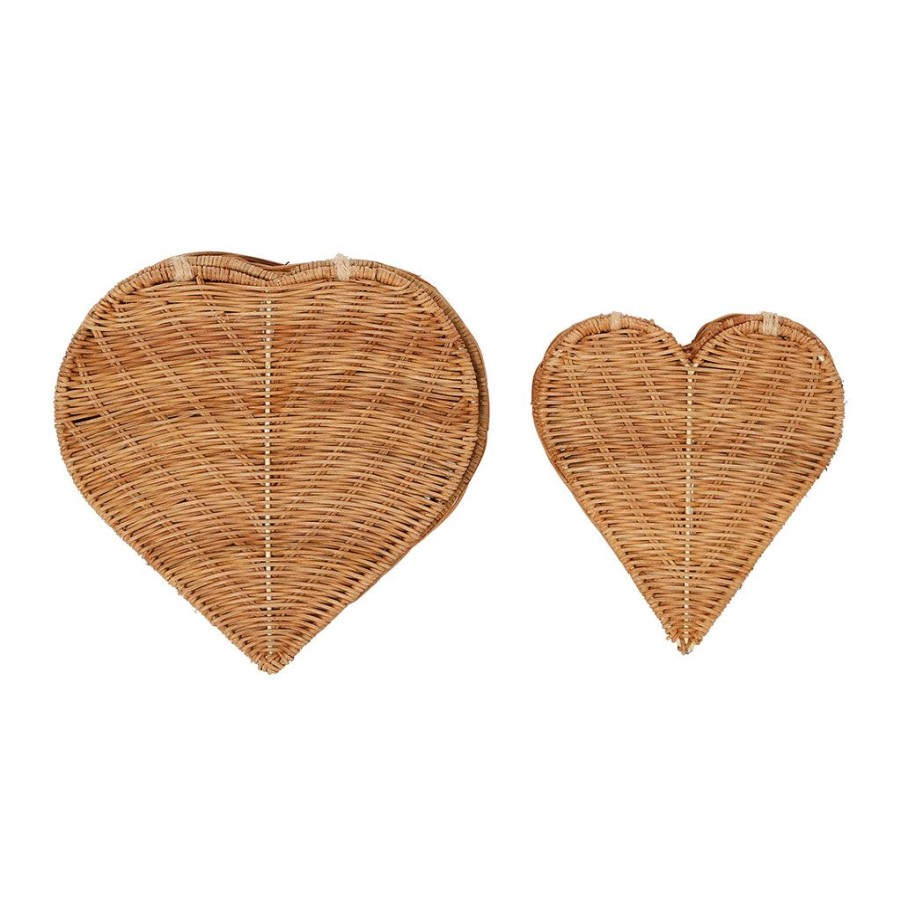 Deco Fabrique De Styles Paniers Et Corbeilles | Lot De 2 Corbeilles Coeur Avec Couvercle En Rotin Naturel - Fantine