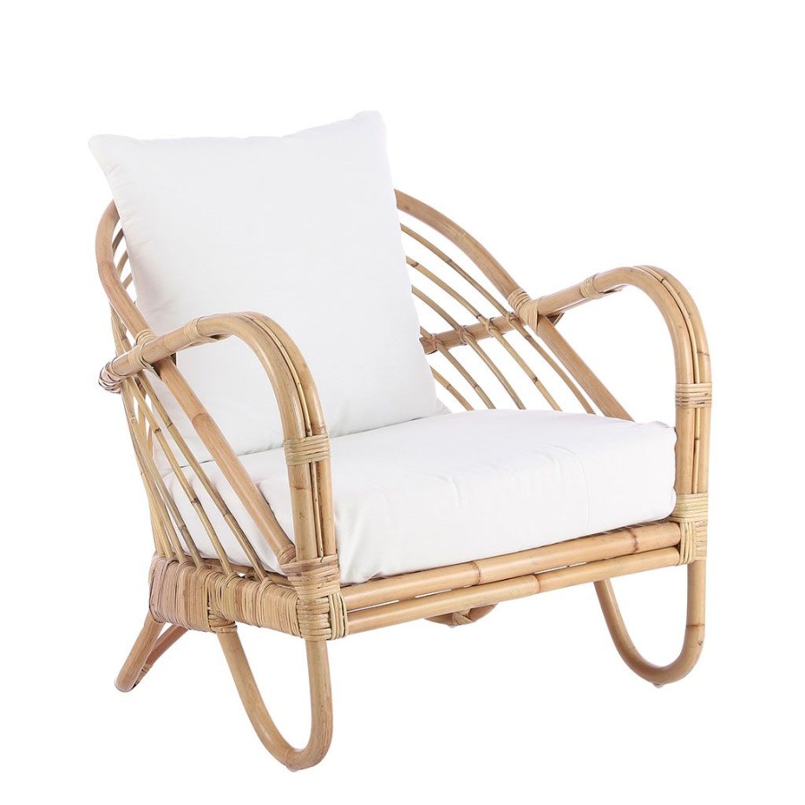 Jardin Fabrique De Styles Chaises&Fauteuils | Fauteuil Exterieur En Rotin Avec Coussin Blanc - Rochester