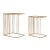 Meubles Fabrique De Styles Bouts De Canape Et Tables D'Appoint | Lot De 2 Sellettes En Fer Et Miroir Dore - Eluminea