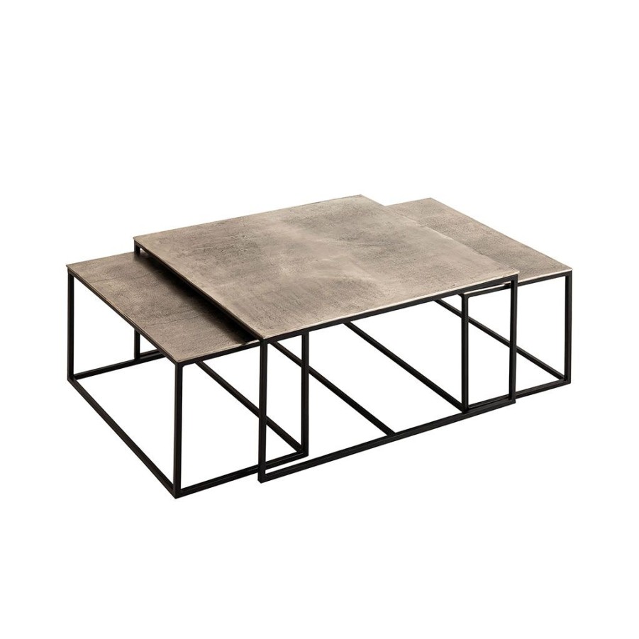 Meubles Fabrique De Styles Table Basses | Table Basse Gigogne (Lot De 3) En Fer Argente - Felia